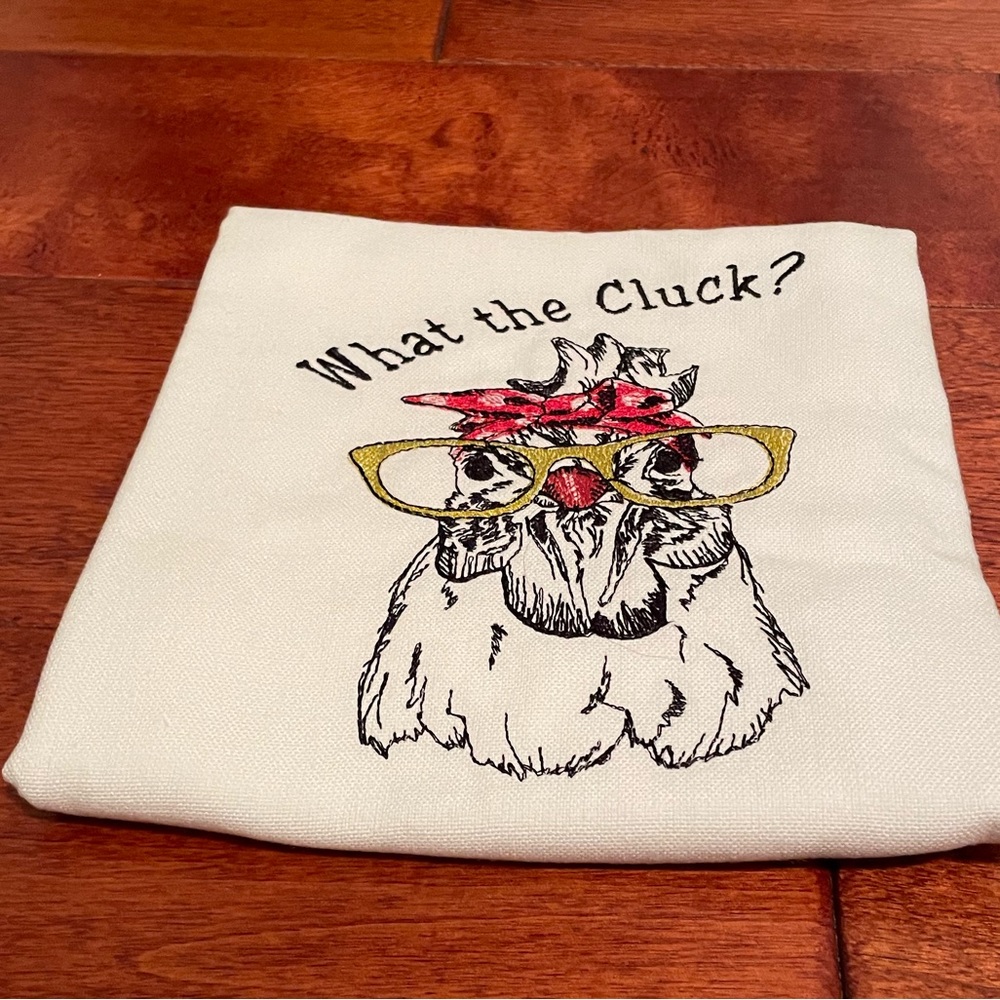 Embroidered Kitchen Cotton Towel Chicken Cluck Color:White (NWT)